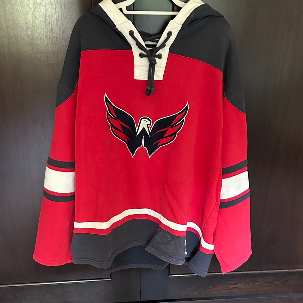 Washington Capitals Vintage Jersey Style Hooded Hockey Sweatshirt Size XXL
